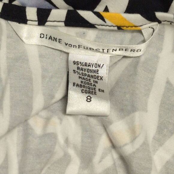 Diane Von Furstenberg DVF Antonio Black Yellow Leaf Print V-Neck Wrap Dress 8 - Picture 6 of 10